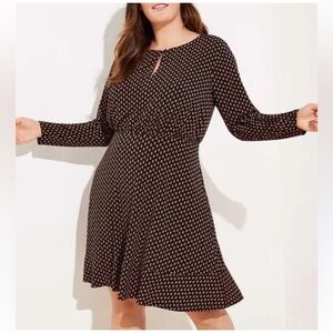 LOFT Black Ditsy Floral A-Line Dress Long Sleeve - Size 16